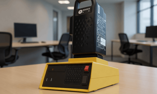 『チャリパワー』は保管スペースを取らず、緊急時に自転車で避難する際も持ち運びやすいコンパクトサイズ。本体重量1.25㎏。